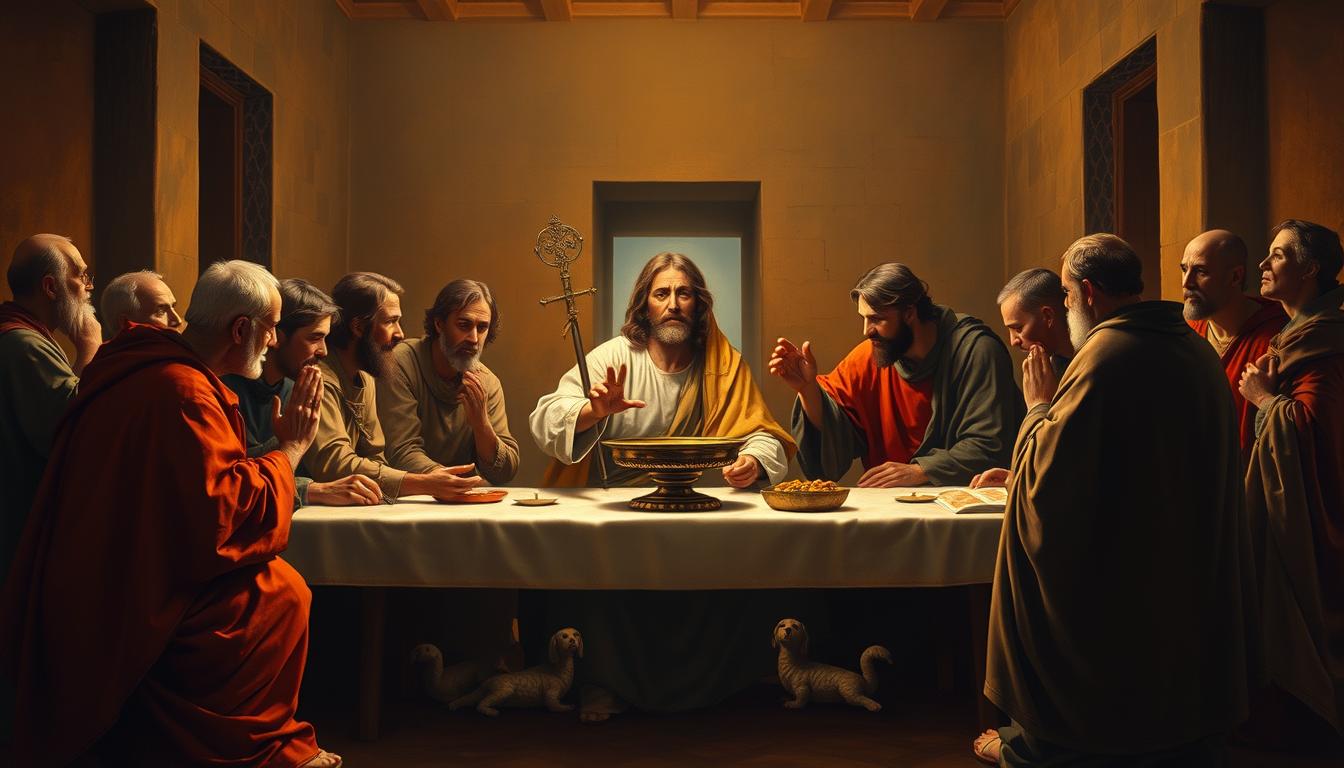 Historyczna ilustracja przedstawiająca Ostatnią Wieczerzę - początek historii Mszy Świętej