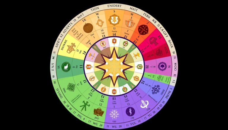 Kalendarz roku liturgicznego z najważniejszymi świętami katolickimi zaznaczonymi różnymi kolorami