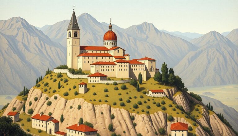 Klasztor benedyktyński na Monte Cassino - kolebka zachodniego monastycyzmu, założony przez św. Benedykta z Nursji w VI wieku