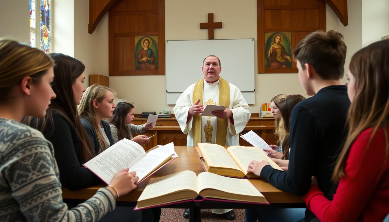 Młodzież przygotowująca się do bierzmowania i wybierająca imiona do bierzmowania