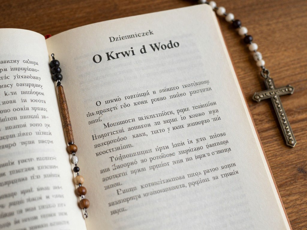 Otwarty Dzienniczek św. Faustyny z widocznym fragmentem tekstu o modlitwie O Krwi i Wodo Otwarty Dzienniczek św. Faustyny z widocznym fragmentem tekstu o modlitwie O Krwi i Wodo
