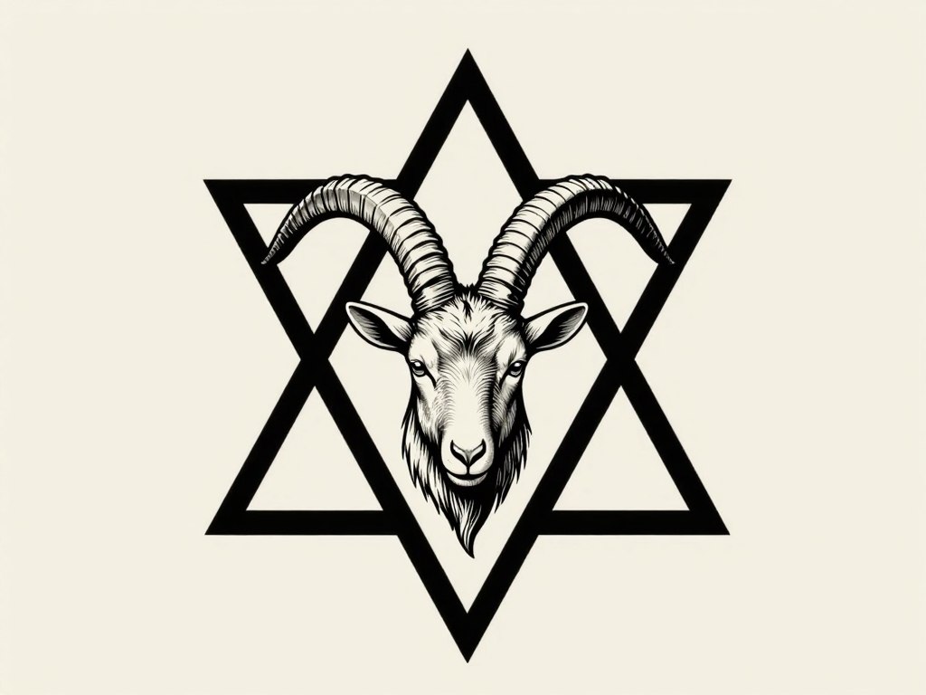 Pentagram znak szatana - odwrócony pentagram z głową kozła Bafometa