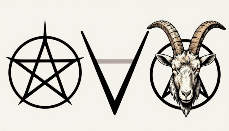 Pentagram znak szatana - różne warianty symbolu pentagramu w okręgu