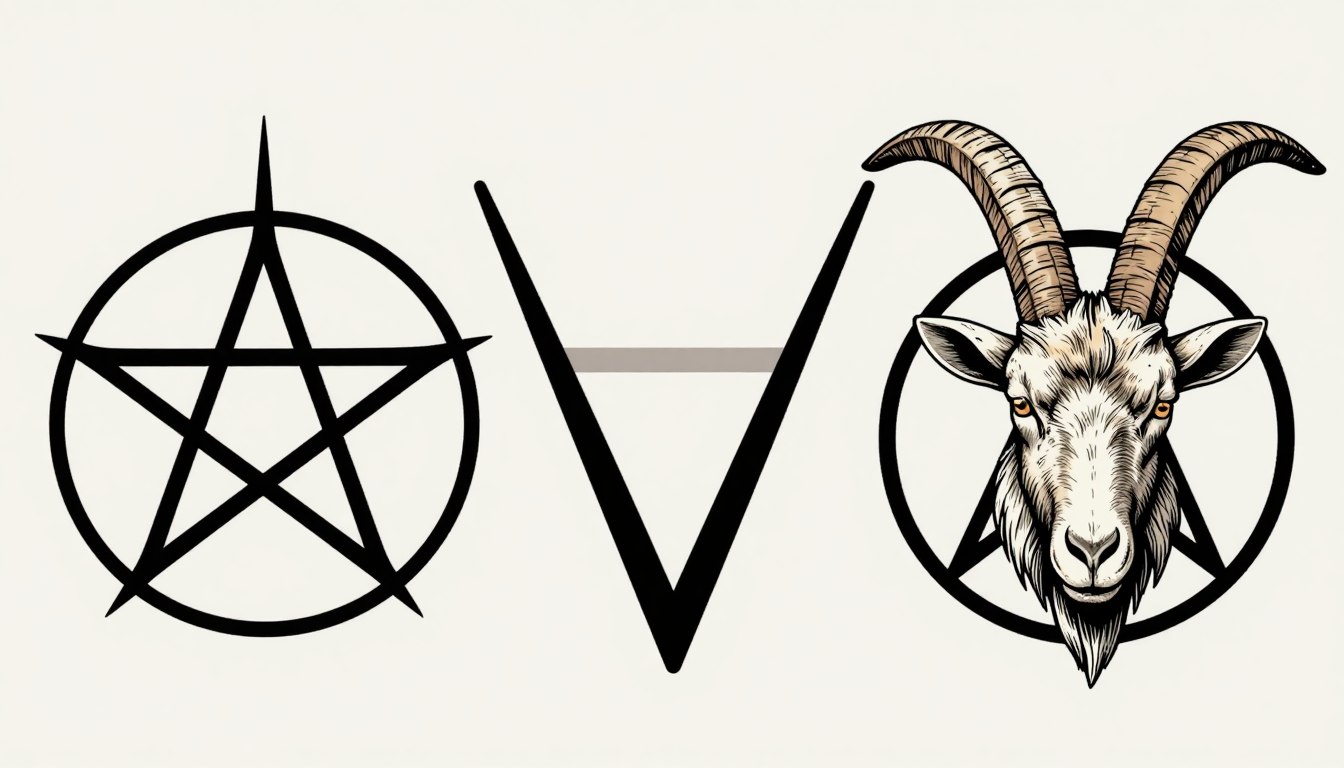 Pentagram znak szatana - różne warianty symbolu pentagramu w okręgu