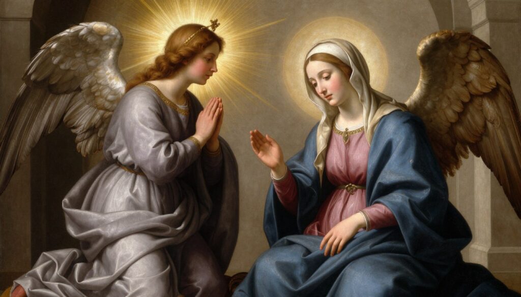 Scena Zwiastowania Najświętszej Maryi Pannie - pierwsza tajemnica radosna różańca