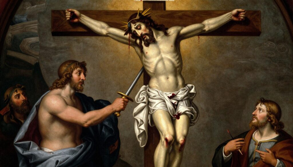 Symboliczne przedstawienie krwi i wody wypływających z przebitego boku Chrystusa na krzyżu Symboliczne przedstawienie krwi i wody wypływających z przebitego boku Chrystusa na krzyżu