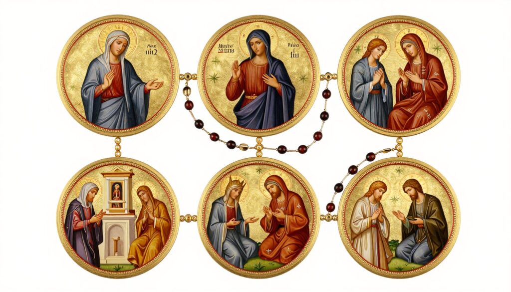 Symboliczne przedstawienie pięciu tajemnic radosnych różańca